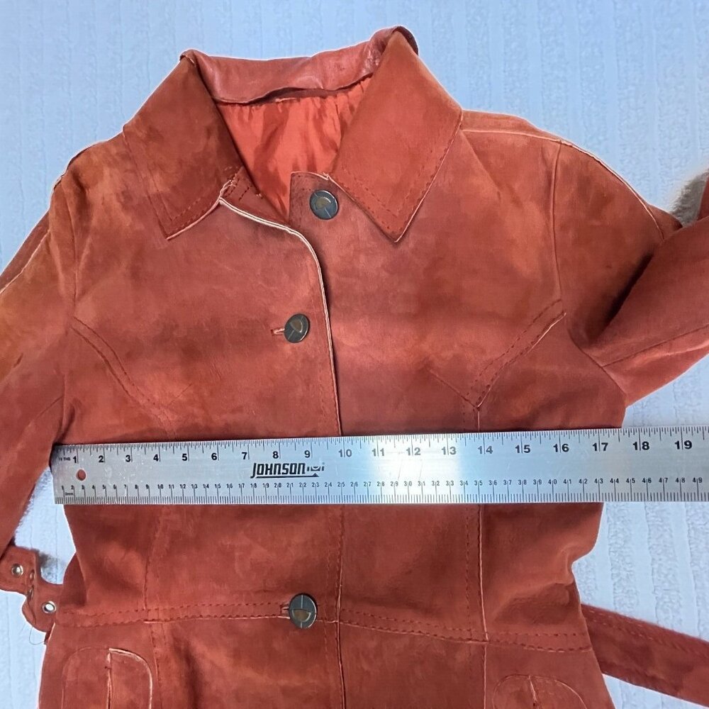 Vintage Kyller Of Sweden Womens Button Down Belted Leather Coat Jacket Brown - Picture 7 of 11